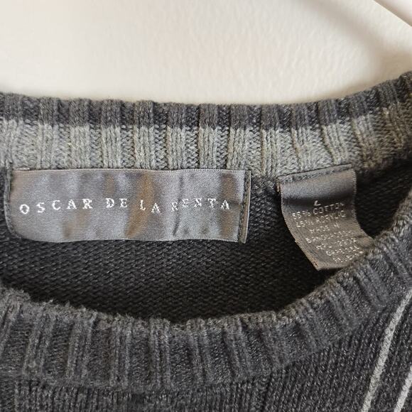 OSCAR DE LA RENTA Men's Sweater Gray Plaid Grid Pull Over Crew Neck Large Preppy - Picture 3 of 5